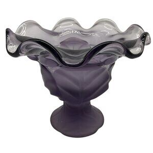 Viking Lilac Vintage Epic Cabbage Leaf Frosted Glass Bowl MCM Collectible